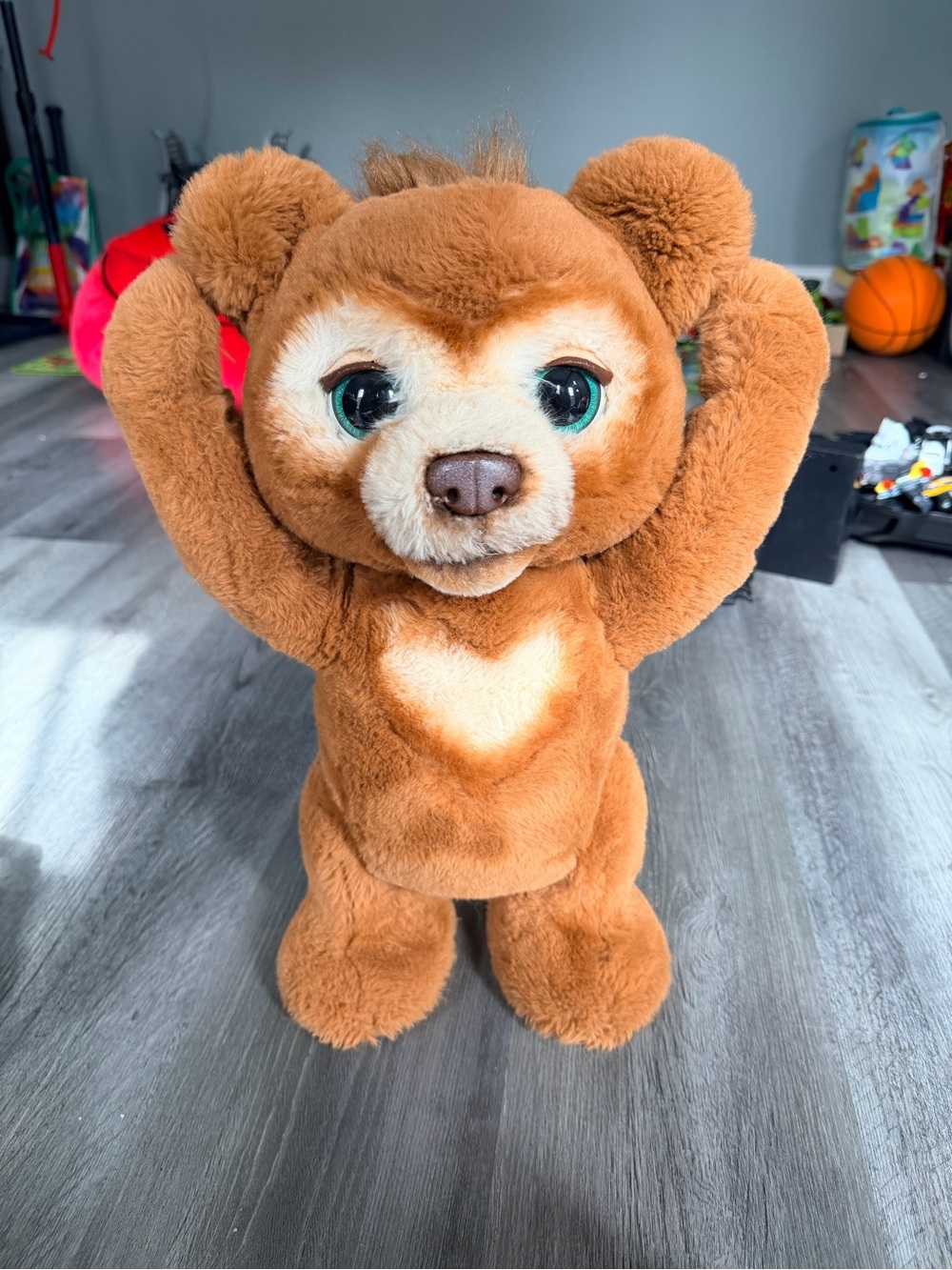 Plush Brown Heart Chest Interactive Teddy Toy for Kids
